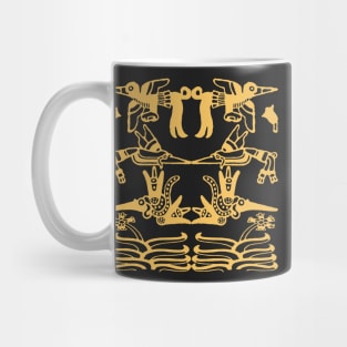 Ancient Mexico Aztec Tribal Pattern Hummingbirds and Aloe Succulent Pattern Gold on Black Mug